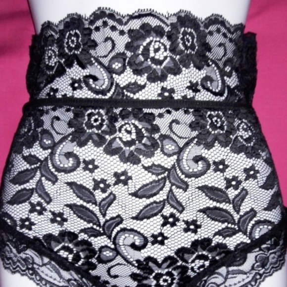 High Waist Black Lace Lace Up Cheeky Shortie Panty - Picture 5 of 8